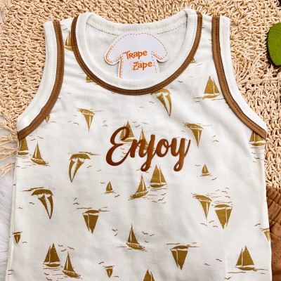 Conj. Regata em Linho Enjoy e Bermuda em Moletinho - Ferrugem e Areia